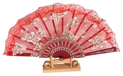 Produktbild von 043 Fächer spanisch rot weiß gold Blume Rose pvc