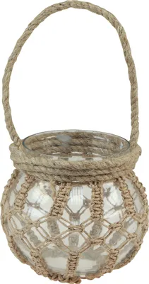 Produktbild von Makramee Glas Deko Hängedeko Glastopf Ø16cm H29cm Blumenampel LED-Windlicht