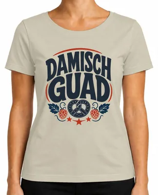 Productafbeelding van Damisch Guad Bayern : Brezel, traditionele kleding (Trachtenshirt), lederhosen, dames T-shirt, naturel, maat L