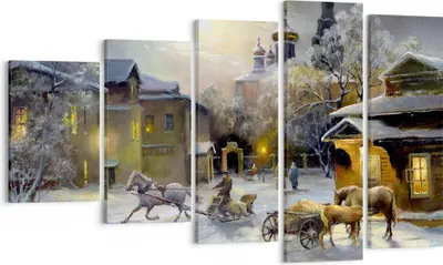 Produktbild von Bild auf Leinwand - Leinwandbild - Dorf Schlitten Schnee - 100x60cm - Wand Bild - Wanddeko - Leinwanddruck - Bilder - Kunstdruck - Wanddekoration - Leinwand bilder - Wandkunst - EG100x60-3544