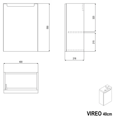 Produktbild von Waschtischunterschrank VIREO 40 cm mit Waschbecken weiß - Farbe wählbar, Farbe Badmöbel:Weiß matt