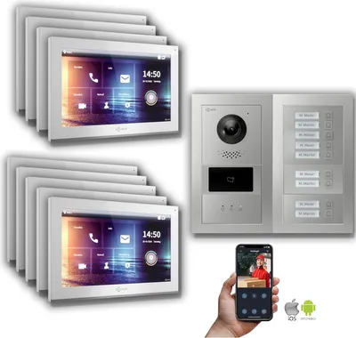 Produktbild von Goliath IP Video Türsprechanlage: 10-Zoll 9 Familienhaus, RFID, Anzeige, Silber : 10 Zoll Schwarz : Unterputzdose Monitor Farbe: 10 Zoll Schwarz Montage: Unterputzdose