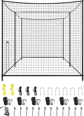 Obrázek produktu pro SucceBuy Obdélníková baseballová klec Síť 10668x3200x3100 mm, přenosná tréninková síť z 45vrstvé vázané HDPE tkaniny s dlouhými upevňovacími lany, ideální pro trénink softballu