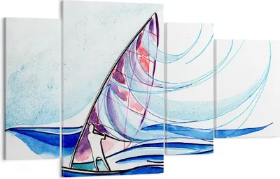 Produktbild von Bild auf Leinwand - Leinwandbild - Windsurfen Grafik Illustration Sommer - 120x70cm - Wand Bild - Wanddeko - Leinwanddruck - Bilder - Kunstdruck - Leinwand bilder - Wandkunst - DL120x70-3064