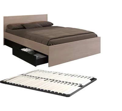 Produktbild von Bett mit 2 Schubladen 140 x 200 cm - Farben: natur und schwarz + Rahmen - VELONA