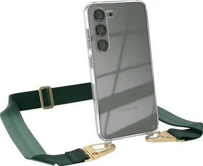 Produktbild von EAZY CASE - Hülle mit Band für Samsung Galaxy S23, Handyhülle mit Umhängeband, Silikonhülle transparent, Handykette in Grün