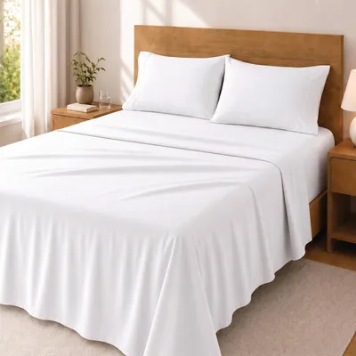 Image de Ensemble de literie 4 pièces - comprenant une housse de matelas, un drap-housse et deux taies d'oreiller - en microfibre de polyester, pour un lit de 140 cm