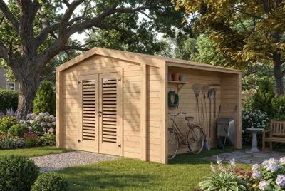 Produktbild von Gartenhaus Killarney, 350x300cm, Naturbelassen, 28mm, KI-generiertes Bild