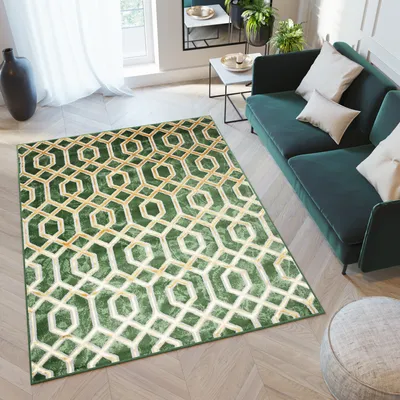 Produktbild von Teppich Wohnzimmer Schlafzimmer Kurzflor Modern Meliert Design Grün  160 x 220 cm