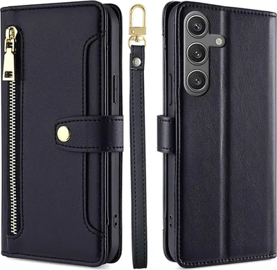 Produktbild von Handykette Samsung Hülle mit Band Handyhülle Kartenfächer Kunstleder Umhängetasche Galaxy S24 Schwarz