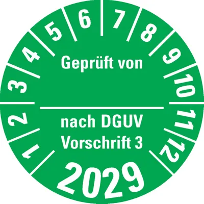 Produktbild von Dreifke® Prüfplakette  von nach DGUV 3, 2029, grün, Dokumentenfolie, Ø...