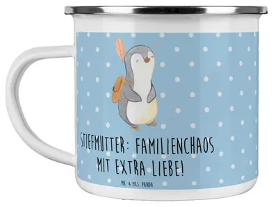 Produktbild von Mr. & Mrs. Panda Teetasse Stiefmutter Liebe - Blau Pastell - Geschenk, Kaffeepott, Emaille Tasse, Teebecher, Pott, Beziehung, Weisheit, Becher, Familienchaos, Verwandte
