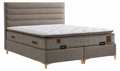 Produktbild von Bett mit Matratze Moderner Stil Braun Bett mit Stauraum Stoffbezug