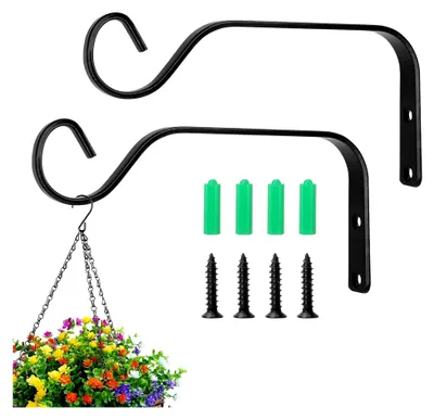 Produktbild von 2 Stück Wandhaken für Blumenampeln aus Eisen, 15 cm, Hängender Pflanzenhalter für Blumenampeln, Vogelhäuschen, Laternen, Windspiele, Wandleuchter, Schwarz