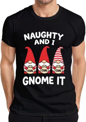 Produktbild von Naughty And I Gnome It Weihnachtsgnom Wichtel Nikolaus Lustig Herren T-Shirt, Schwarz, S