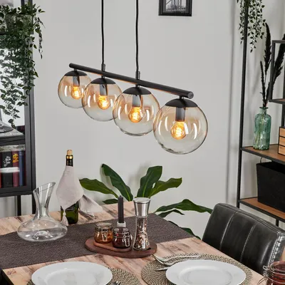 Produktbild von Fossobiubo Hängelampe aus Metall/Glas in Schwarz/Bernsteinfarben/Klar