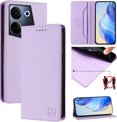 Produktbild von Lederhülle für Tecno Camon 20 /Camon 20 Pro 4G Hülle Flip Brieftasche Kartenfächern Ständer Schutzhülle Violett