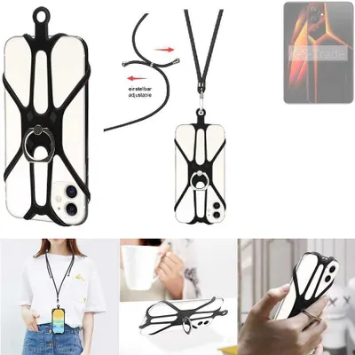 Produktbild von K-S-Trade 3in1 Handykette Handyband Handykordel Halsband Smartphone-Ring Handy-Ring kompatibel mit Tecno Pova 4 Fingerhalterung Handyring