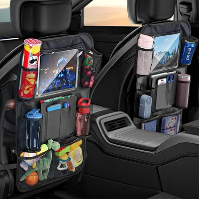 Produktbild von 2er Set Auto-Sitz-Organizer, Rücksitzschutz für Kinder, Aufbewahrungstasche für Kinderspielzeug, wasserdichter Rücksitzschutz mit Tablet-Fach -Schwarz