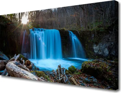 Produktbild von Tulup Leinwand-Bilder 100x50 Wandbild Canvas Kunstdruck Sonne Wald Wasserfall Natur