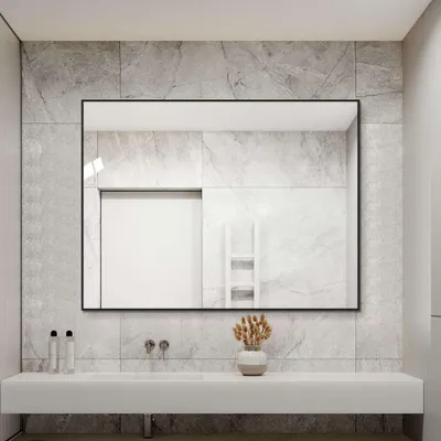 Produktbild von 60x80cm Badezimmerspiegel Schwarz Aluminiumrahmen Kupferfrei HD Wandspiegel Modern