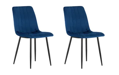 Produktbild von Polsterstuhl Esszimmerstuhl Wohnzimmerstuhl Stuhl mit blauem Samtsitz und schwarz lackierten Metallbeinen, 90 cm Höhe, 120 kg belastbar 2er Set
