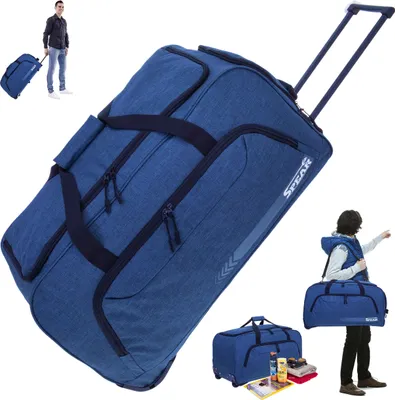 Produktbild von Trolley Reisetasche XXL Koffer Rolltasche 85 Liter Reiserolltasche Tasche mit Schultergurt groß Spear 910 Mittelblau New Blue + Koffergurt