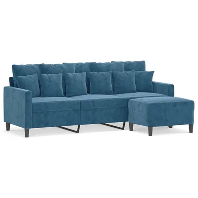 Immagine prodotto di vidaXL divano a 3 posti con poggiapiedi blu 180 cm in velluto