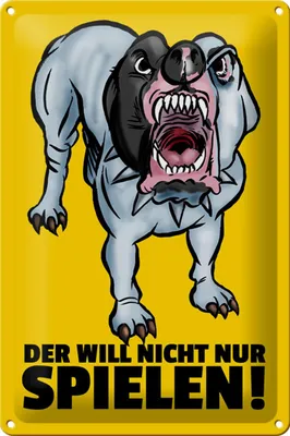 Produktbild von Blechschild Spruch 20x30cm Der will nicht nur spielen Hund