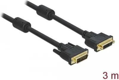 Produktbild von Delock - DVI-Verlängerungskabel - DVI-I (M) zu DVI-I (W) - 3 m - Daumenschrauben - Schwarz