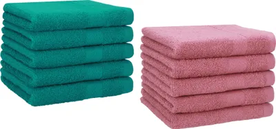 Produktbild von Betz 10 Stück Gästetücher 30x50 cm PREMIUM 100% Baumwolle Set Farbe: smaragdgrün und altrosa
