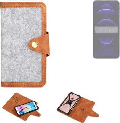 Produktbild von K-S-Trade Handyhülle kompatibel mit Hotwav Note 13 Schutzhülle Filz-Hülle Kunst-Leder hellgrau braun (1x)