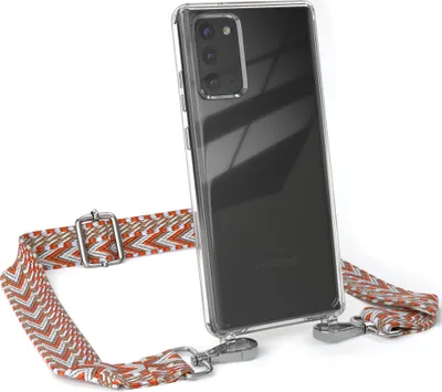 Produktbild von EAZY CASE Handykette - Verstellbarer Trageriemen kompatibel mit Samsung Galaxy Note 20 / Note 20 5G, Handykordel mit transparenter Silikon-Hülle, Band in Orange