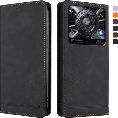 Produktbild von Hülle für Oukitel C60, Retro Kunstleder Ständer Klapphülle mit Kartenfächer und Magnetische Schwarz