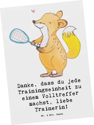 Produktbild von Mr. & Mrs. Panda Postkarte Squash Trainerin Danke - Weiß - Geschenk, Squashspiel, Grußkarte, bildkarte, Postkarten, Sportart, Squashtraining, Squashclub, liebe