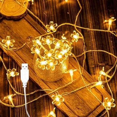 Produktbild von Kirschblüten Lichterkette, 3M 20 LED Lichterkette Blumen, USB-betrieben, Warmweiß Kirschblüten Dekorative Lichter für Weihnachten, Hochzeit, Garten, Innen, Bäume, Party Deko