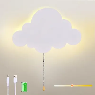 Zdjęcie produktu dla Lampa ścienna LED z przełącznikiem w chmurce do pokoju dziecięcego zasilana bateryjnie z akumulatorem USB nocna 3 kolory regulowane pokój dziecięcy pokój dziecięcy