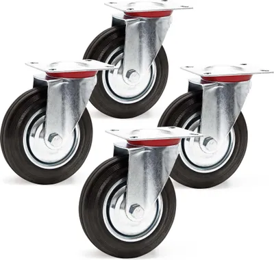 Produktbild von Wiltec Lenkrollen Set 4x Transportrolle mit Vollgummirad Ø160mm bis 130kg pro Rad mit Metallfelge und Anbauplatte, leiser Lauf, Transportrollen Möbelrollen Laufrollen