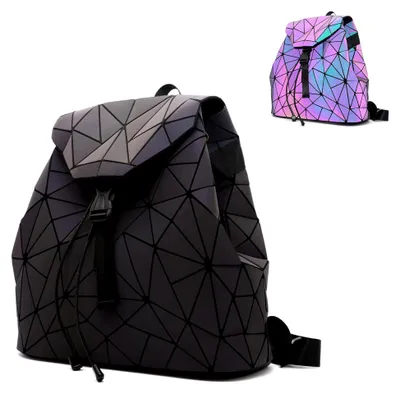 Produktbild von Geometrische Rucksack Geometrischer Tasche Damen Geometrisches Muster Holografische Damentaschen Taschen Leuchtend Damenrucksack Retro Holografischer Daypack für Freizeit, College, Arbeit