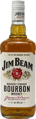 A bottle of Jim Beam Kentucky Straight Bourbon Whiskey.