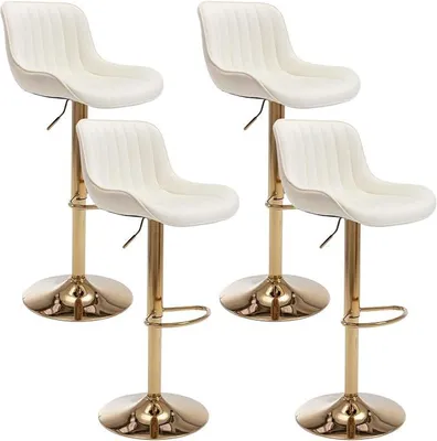 Produktbild von 4er Set Barhocker Beige Samt Barstuhl mit Lehne Küchenhocker | Höhenverstellbar Drehbare Moderner Küchenhocker Bar Stools für Esszimmer, Küche, Theke, Bar,