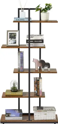 Productafbeelding van SureDeal® - VakkenKast - Boekenkast - Zwart - Modern - 74x28x145 cm - Hout - Huiskamer - Binnen - Industrieel