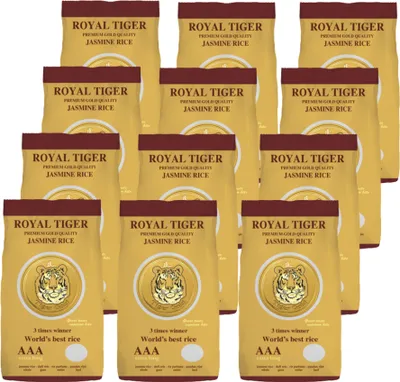 Produktbild von Royal Tiger Jasminreis Duftreis Premium Gold, 12x 1kg Beutel, Langkornreis
