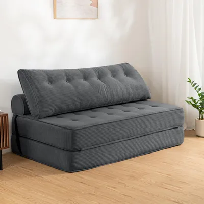Zdjęcie produktu dla HOMMPA Rozkładana sofa 1,5 × 1,8 m z poduszkami, rozkładane krzesło podłogowe z oparciem do małych pomieszczeń, biura i pokoju gościnnego, ciemnoszary