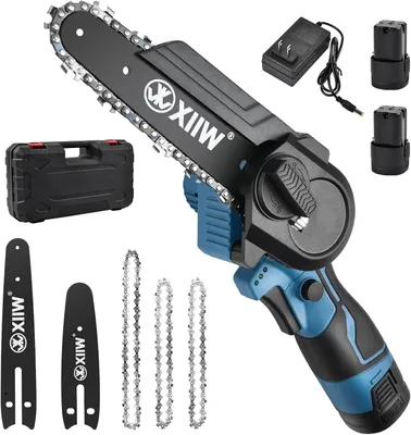 Produktbild von Mini Kettensäge 6 & 4 Zoll mit 2 Akku Handsäge Kettensäge Kettenspannung Tragbar Einhand Minikettensäge für Gartenscheren Astschere Holzschneidenz