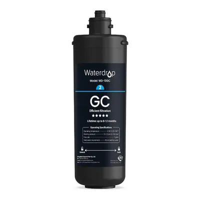 A product shot of a black water filter cartridge against a white background.