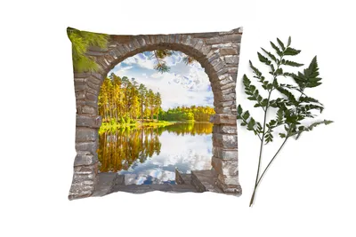 Produktbild von MuchoWow® Zierkissen Sofakissen Wohnzimmer Dekokissen 50x50 cm Landschaft - Ausblick - Wasser - Komfort - Sofakissen
