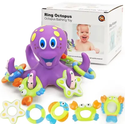 Image de Jeu de bain pour bébé et jeune enfant, poulpe en plastique avec 3 anneaux