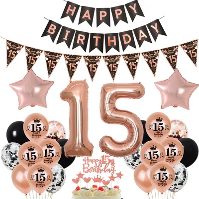 Produktbild von Ballonset Geburtstag, Folienballon 32 Zoll, Latexballons, Banner, für Mädchen 15 Jahre
