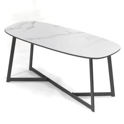 Produktbild von Design Couchtisch TURIN 90cm Marmor-Optik weiss Metallgestell
